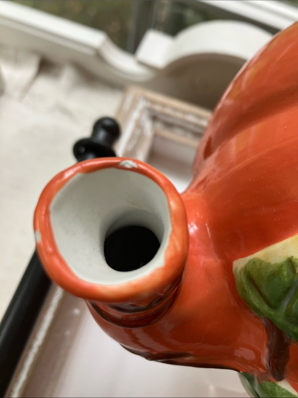 Autumn Pumpkin Ceramic Tea Set – Orange with Green Leaf Accents - Picture 3 of 11